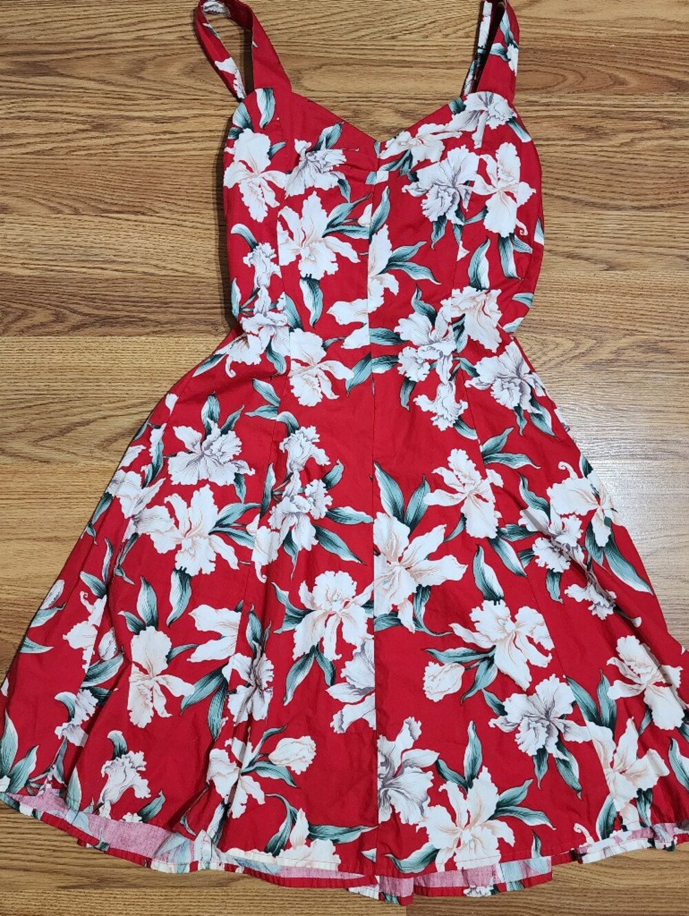 Vintage Royal Creations Hawaii XL Red Floral Hawaiian Sundress Cotton Fit Flare